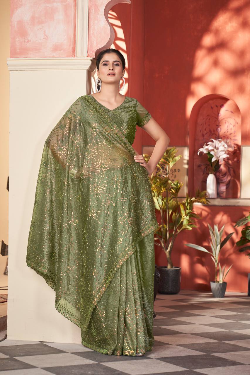 Celestial Shine Cutwork Border Light Weight Party Wear Saree