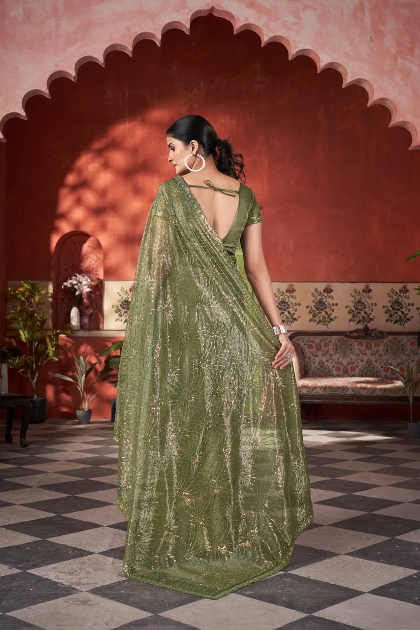 Celestial Shine Cutwork Border Light Weight Party Wear Saree