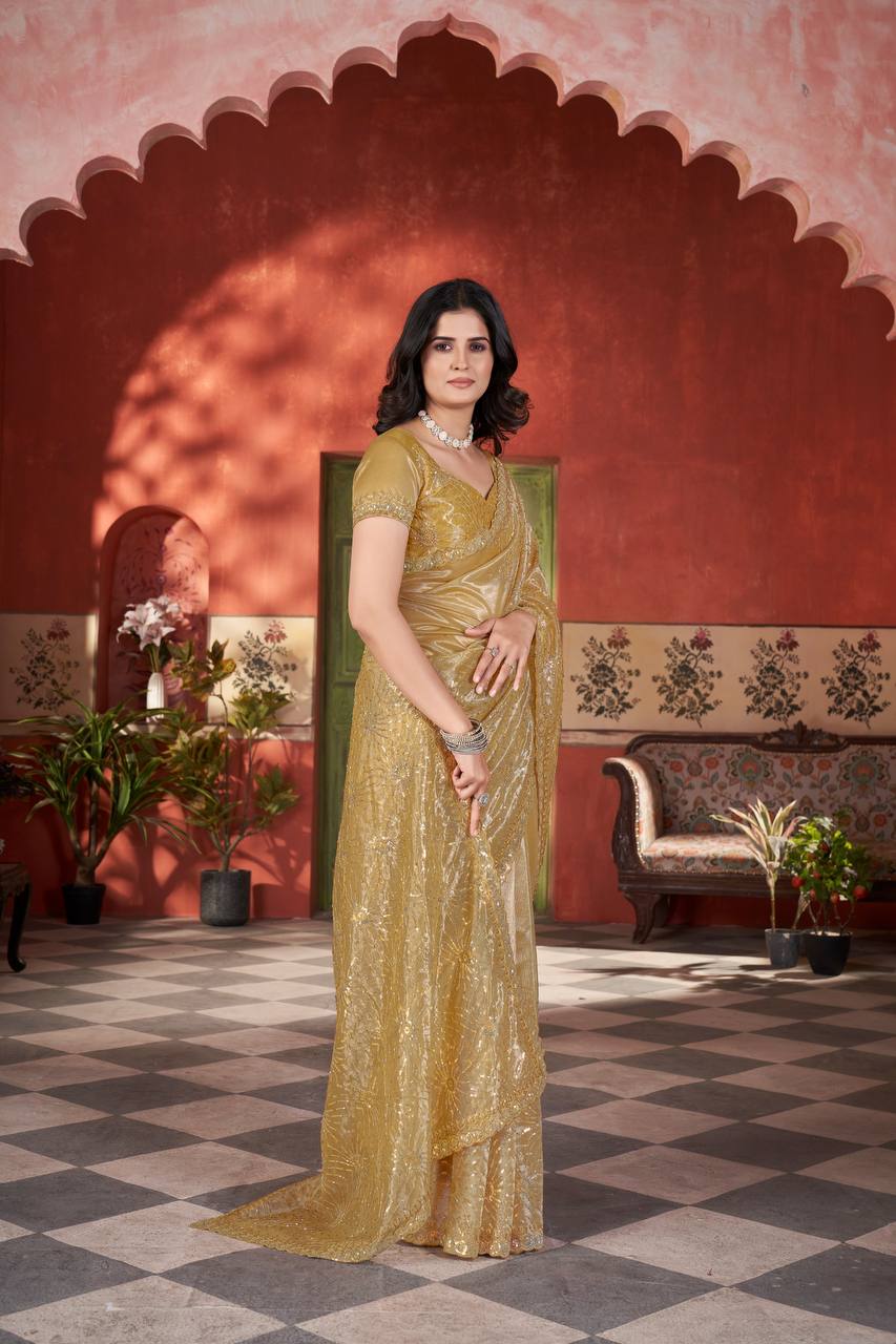 Celestial Shine Cutwork Border Light Weight Party Wear Saree