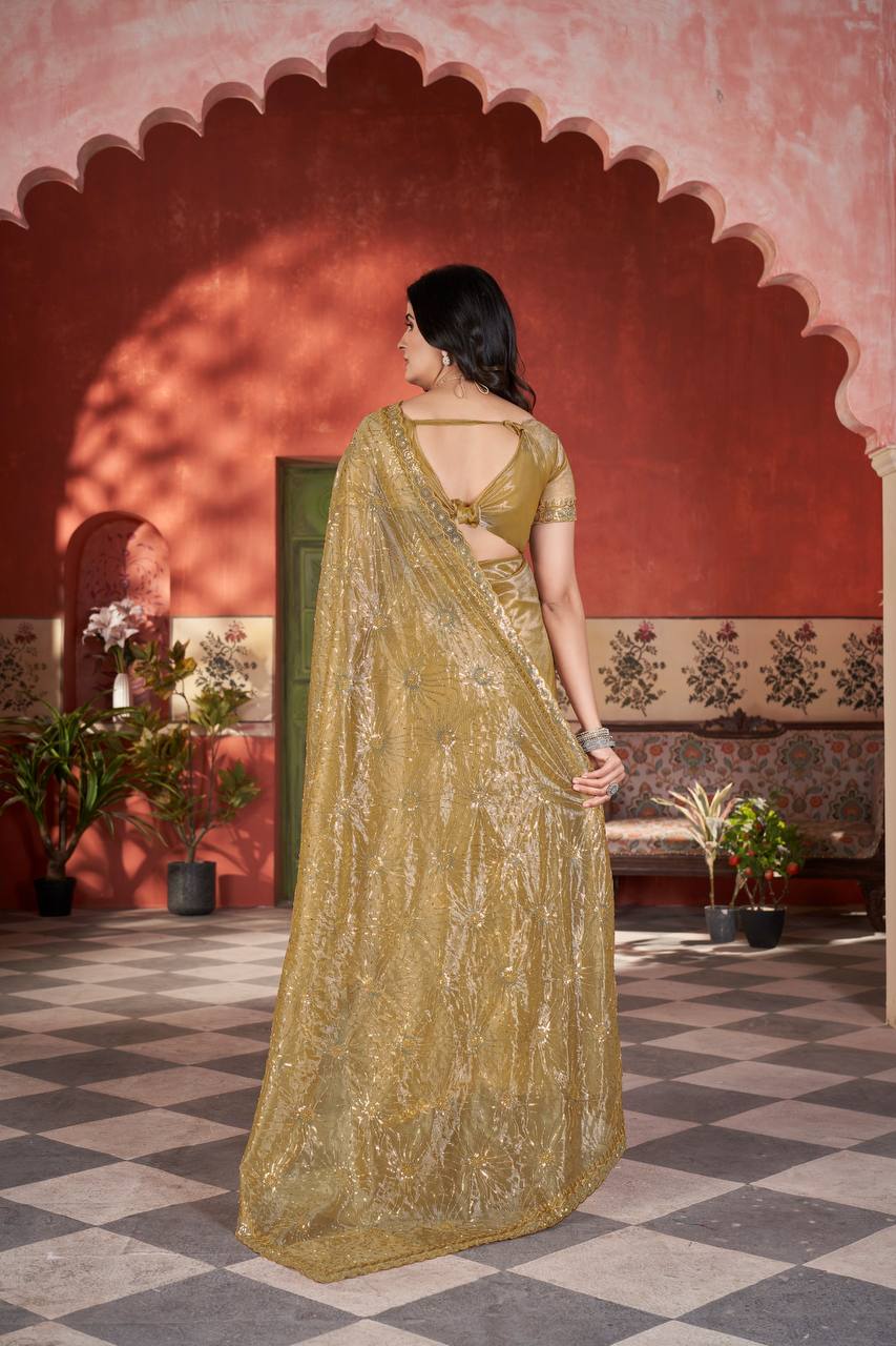 Celestial Shine Cutwork Border Light Weight Party Wear Saree