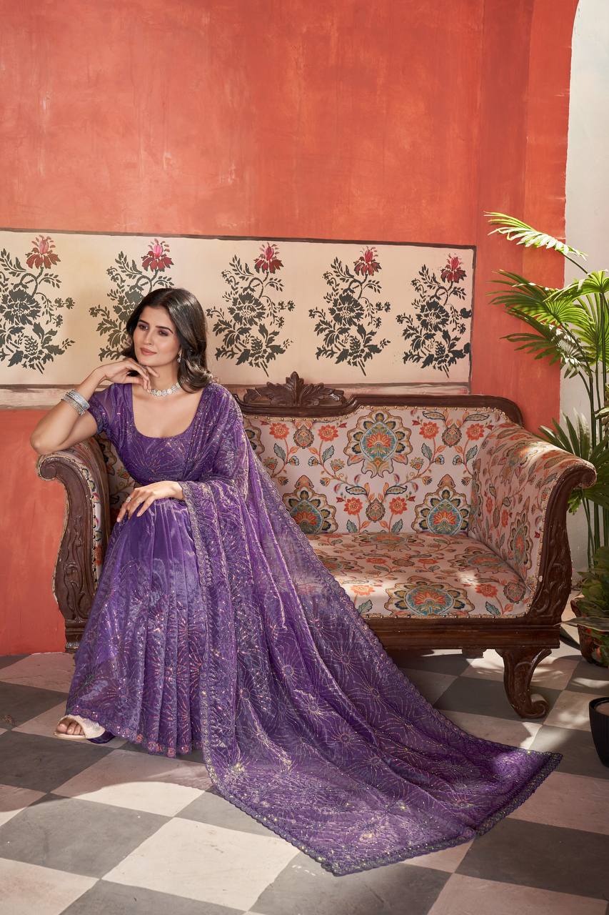 Celestial Shine Cutwork Border Light Weight Party Wear Saree