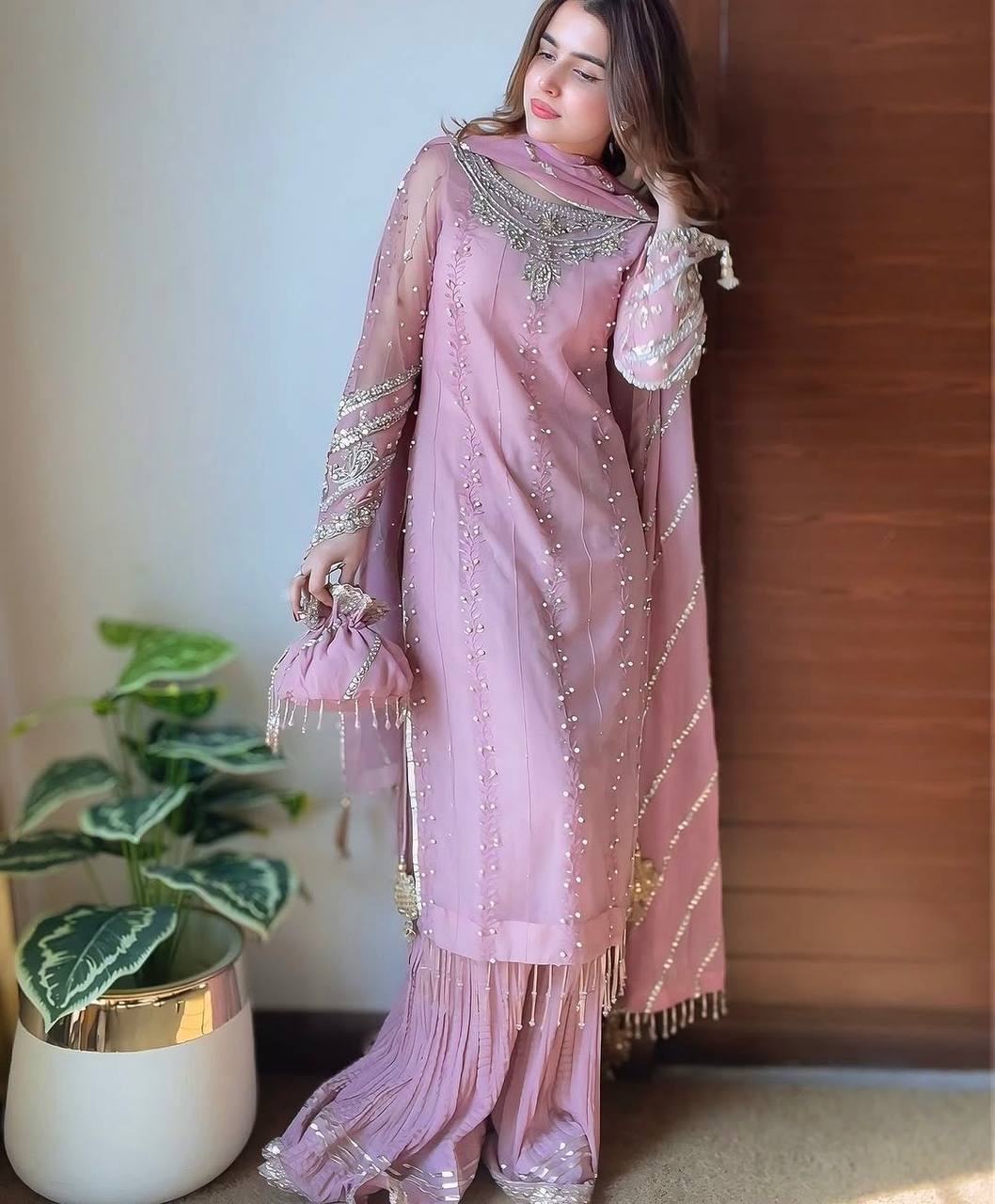 Kayra Designer Pastel Pink Plazzo Set