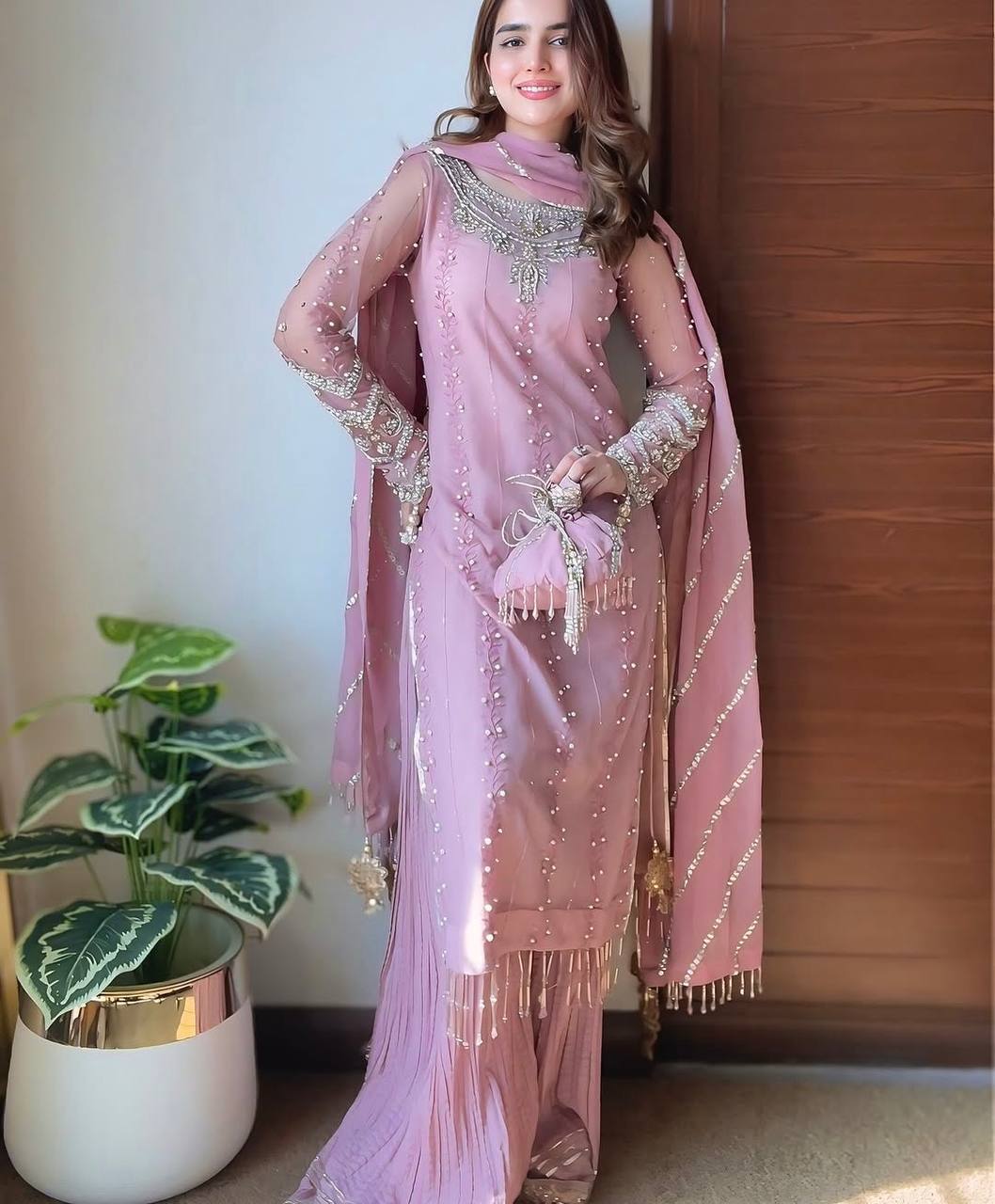 Kayra Designer Pastel Pink Plazzo Set