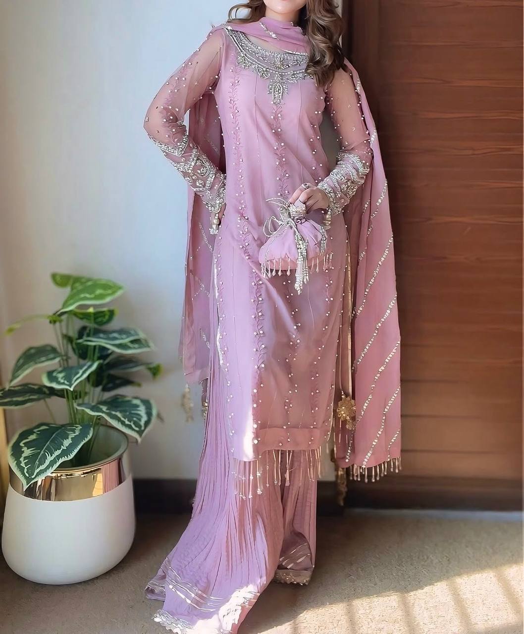 Kayra Designer Pastel Pink Plazzo Set