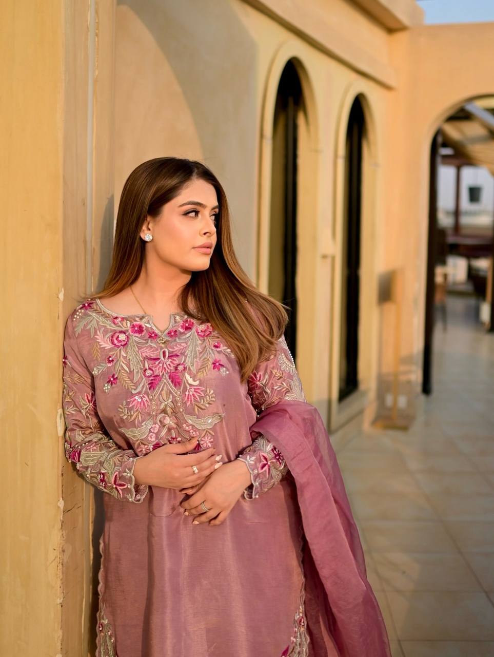 Disha Natural Crep Silk Top-Bottom Suit