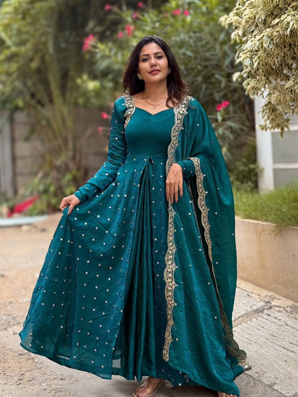 Deep Jewel Toned Heavy Designer Party Wear Gown Set