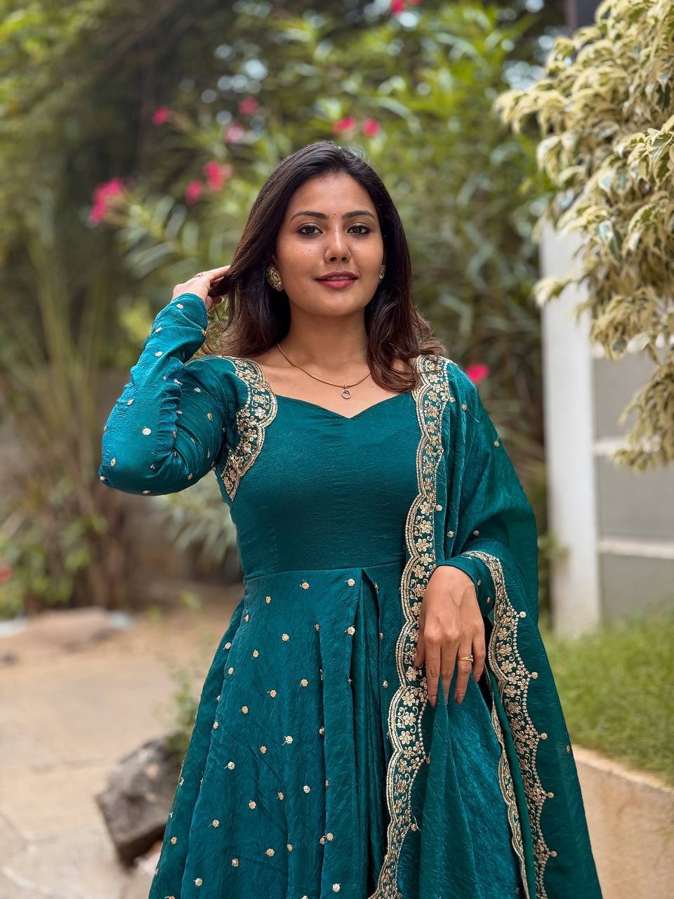 Deep Jewel Toned Heavy Designer Party Wear Gown Set