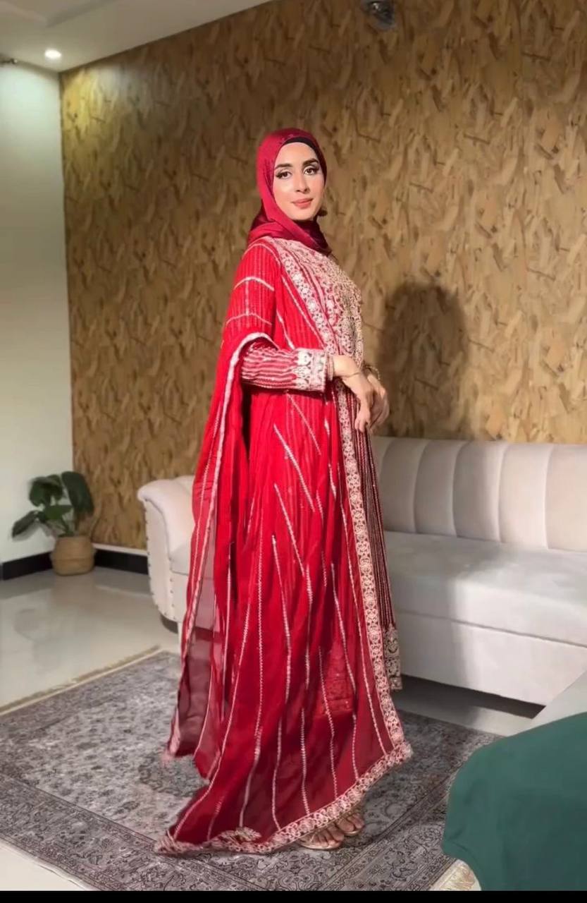 Royal Crimson Elegance Embroidered Kurti Set