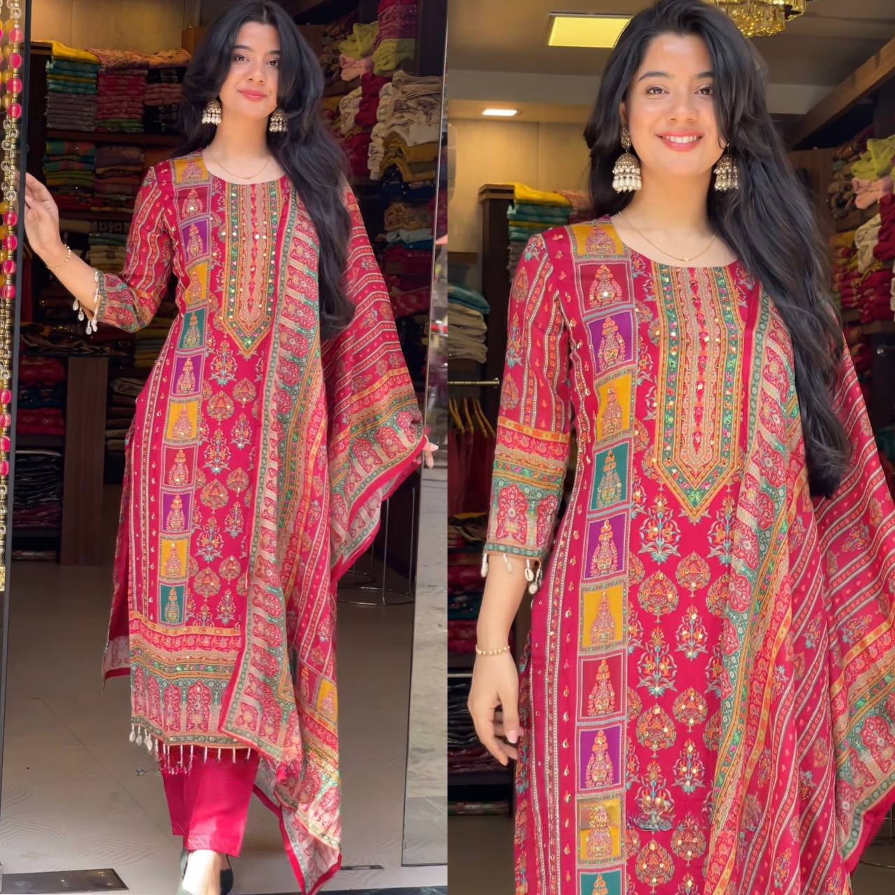 Vrunda Real Hand Mirror Work Kurta Set