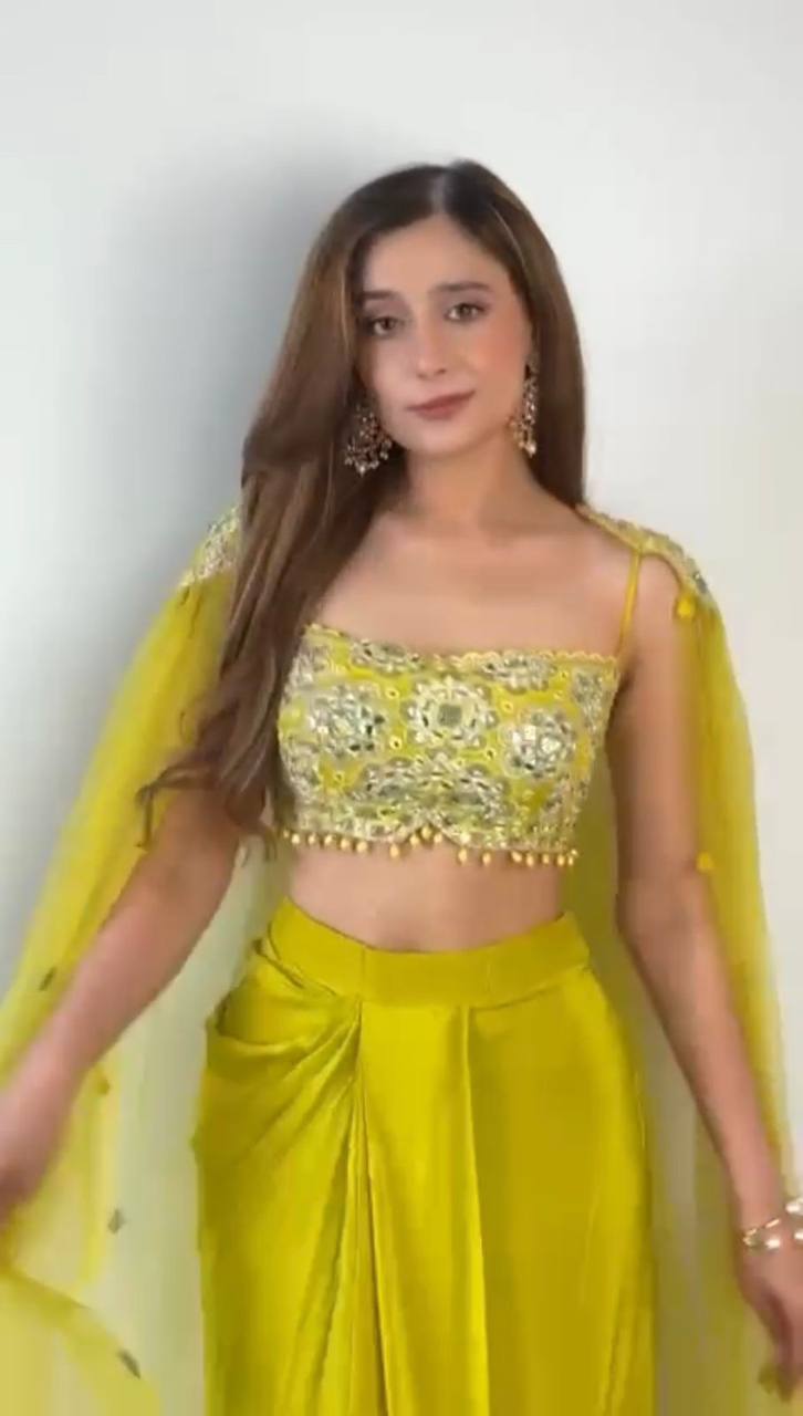 Alfiya Embroidered Draped Dhoti Set with Sheer Cape