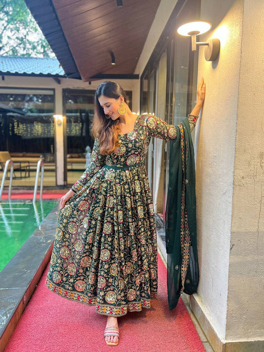 Dark Elegance Multicolor Flora Anarkali Set