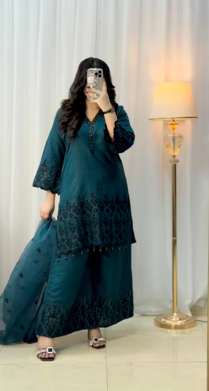 Nysa Designer Vichitra Silk Top Bottom And Dupatta Set