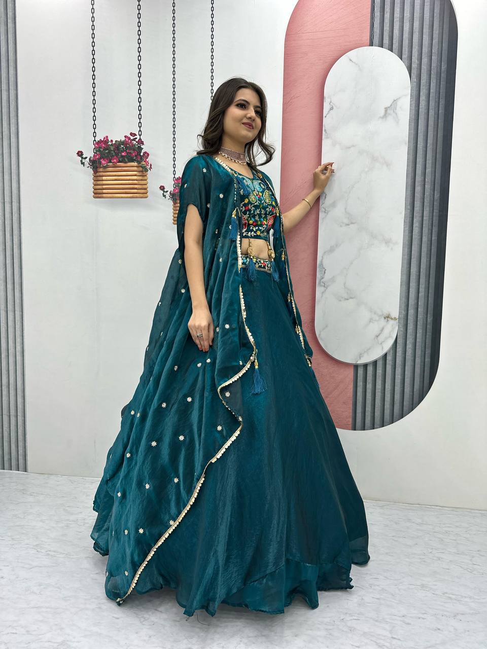 Vaidehi Embroidered Crop Top With Floral Lahenga Choli