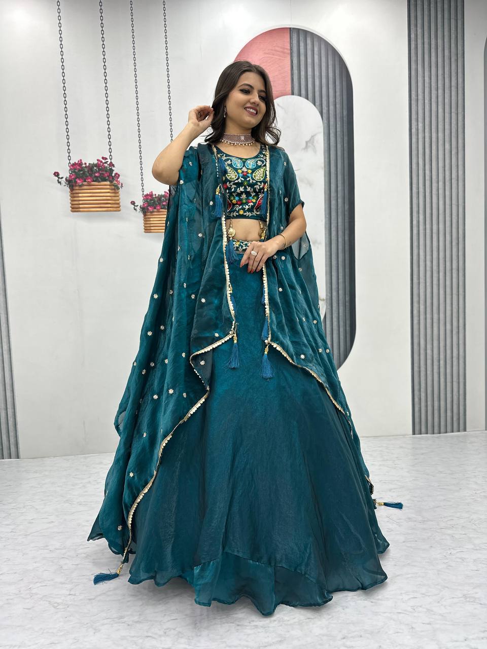 Vaidehi Embroidered Crop Top With Floral Lahenga Choli