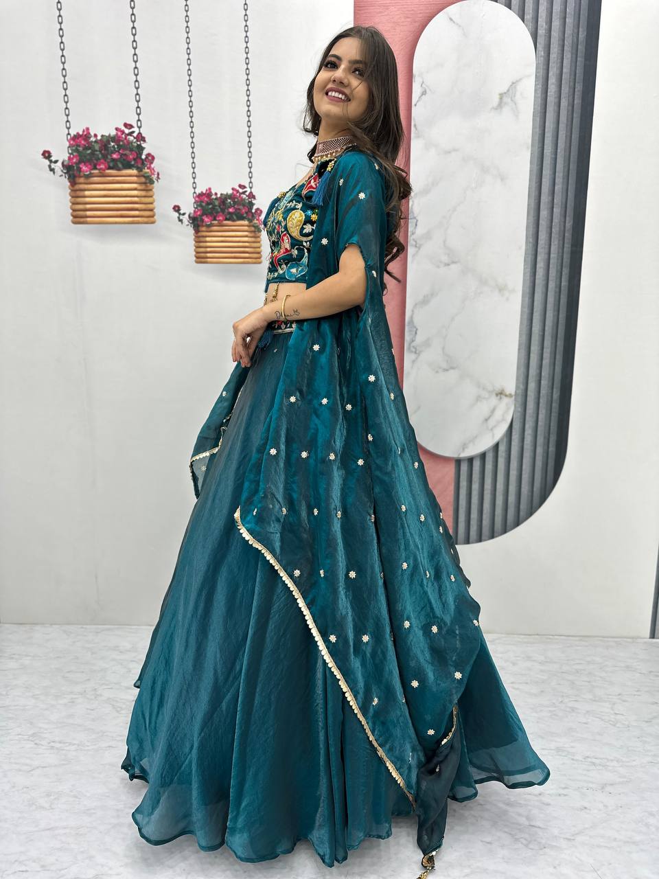 Vaidehi Embroidered Crop Top With Floral Lahenga Choli