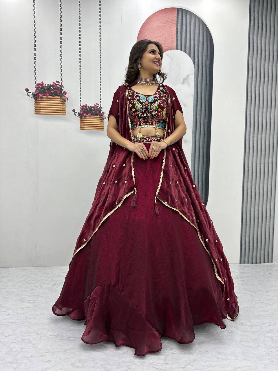 Vaidehi Embroidered Crop Top With Floral Lahenga Choli