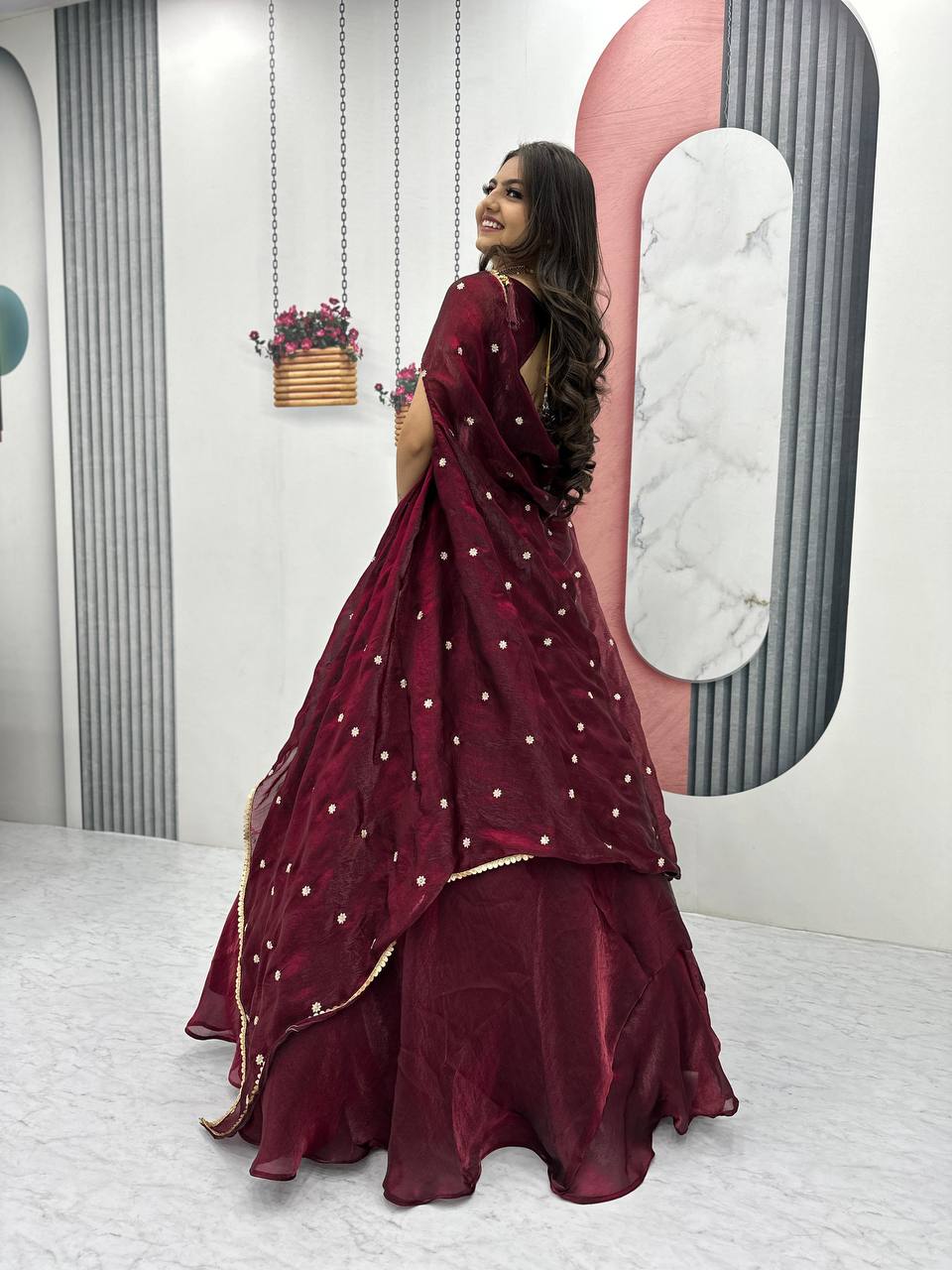 Vaidehi Embroidered Crop Top With Floral Lahenga Choli