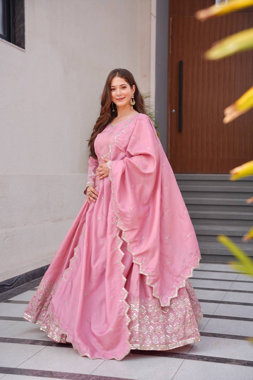 Regal Violet Flared Ghera & Dupatta Embroidered Anarkali Set