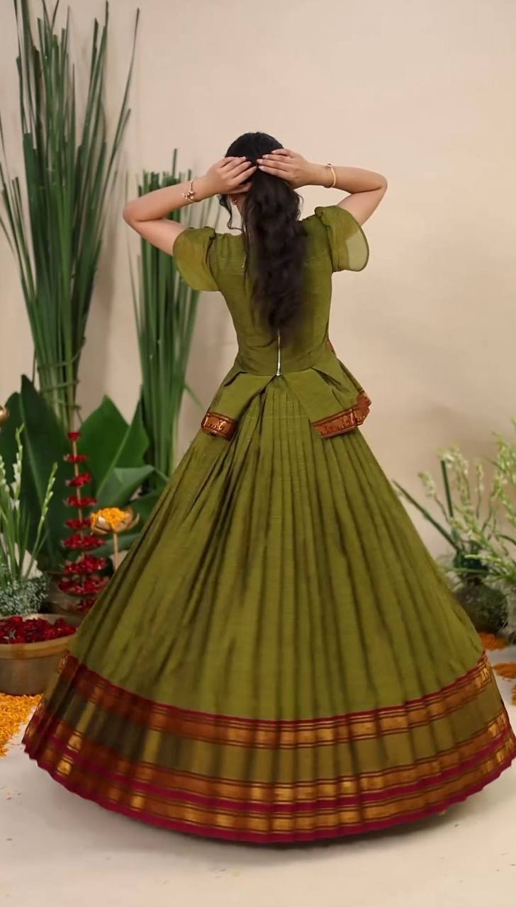 Kavya Mahendi Designer Jequrd Silk Lehngha Top