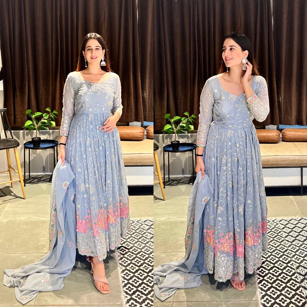 Dreamy Frost Blue Designer Anarkali Set