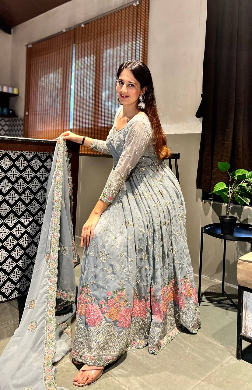 Dreamy Frost Blue Designer Anarkali Set