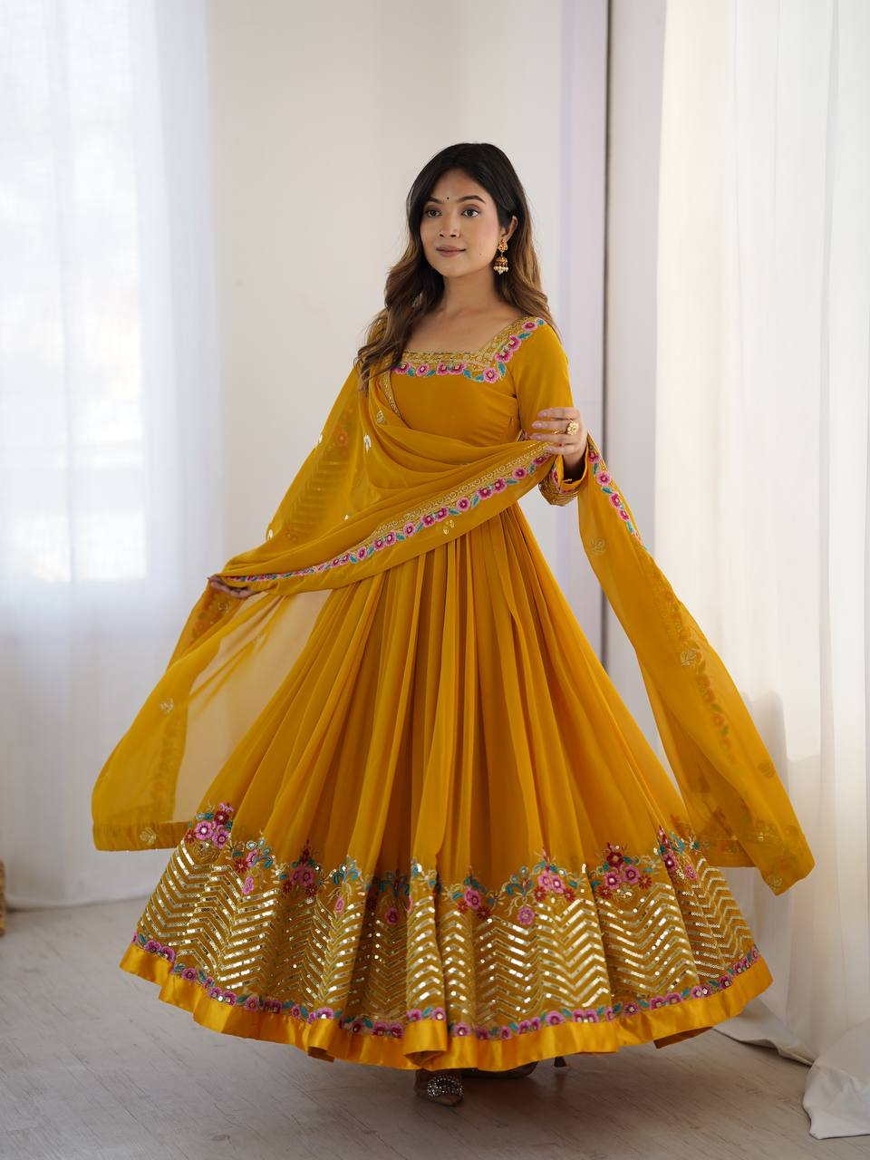 Riwaayat Mustard Designer Party Wear Gown