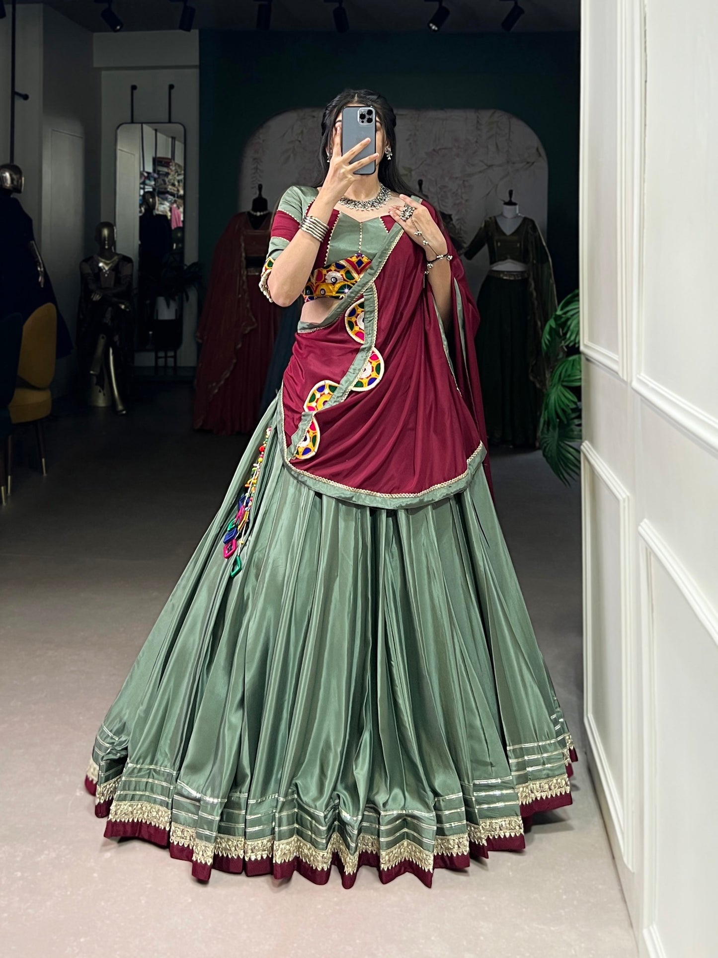 Zehra Sequins And Thread Embroidery Gotta Patti Lace Lehenga choli