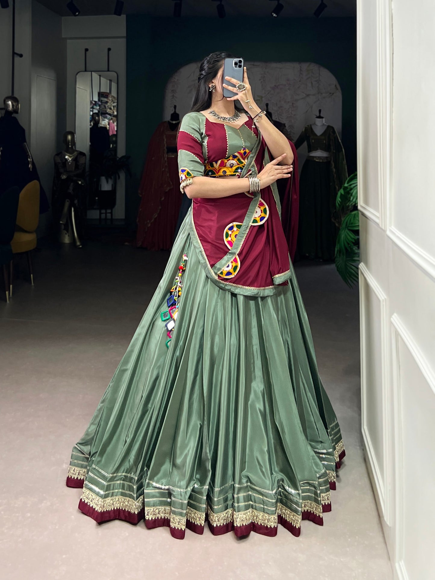 Zehra Sequins And Thread Embroidery Gotta Patti Lace Lehenga choli