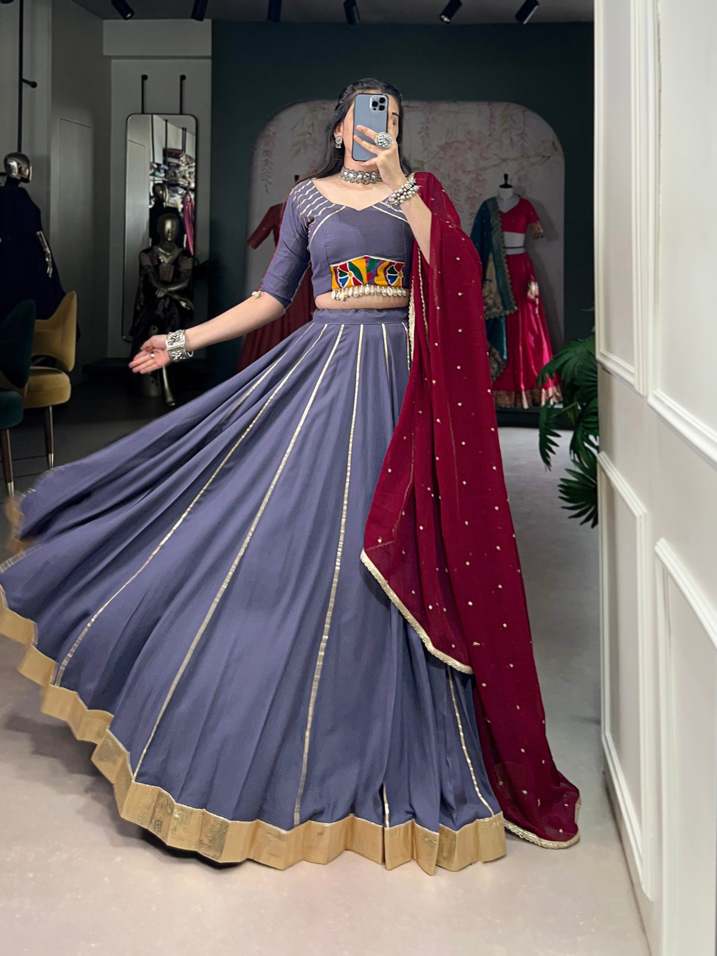 Naaznin Pure Rayon Silk Gotta Patti Lace Lehenga Set