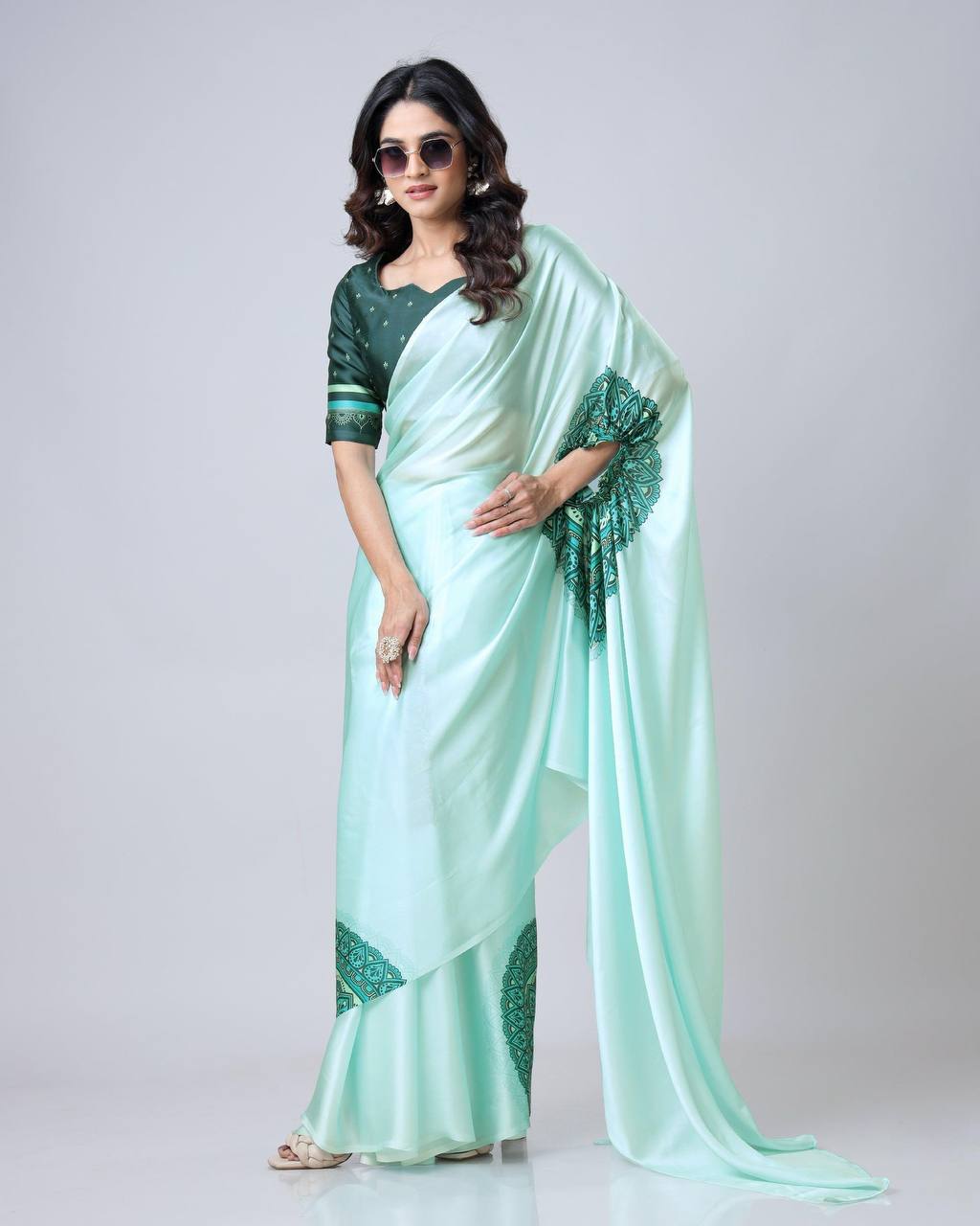 Krishna Digital Print Satin Saree