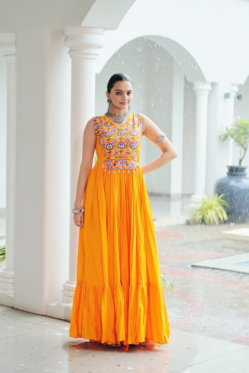 Kutchi Gamthi Mirror Work Anarkali Gown