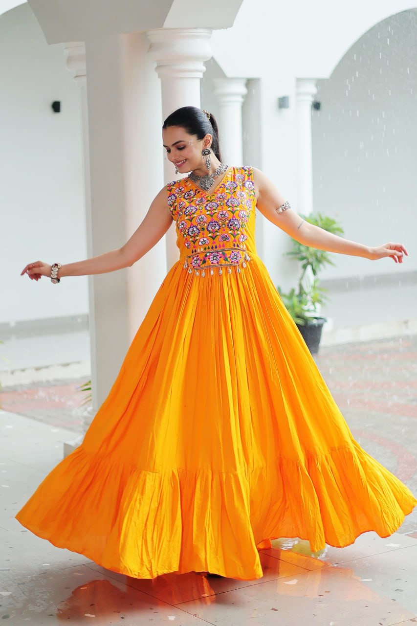Kutchi Gamthi Mirror Work Anarkali Gown