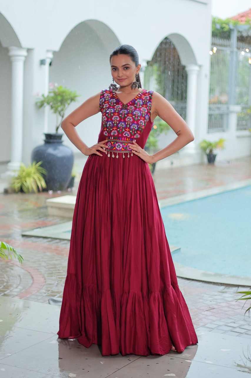 Kutchi Gamthi Mirror Work Anarkali Gown