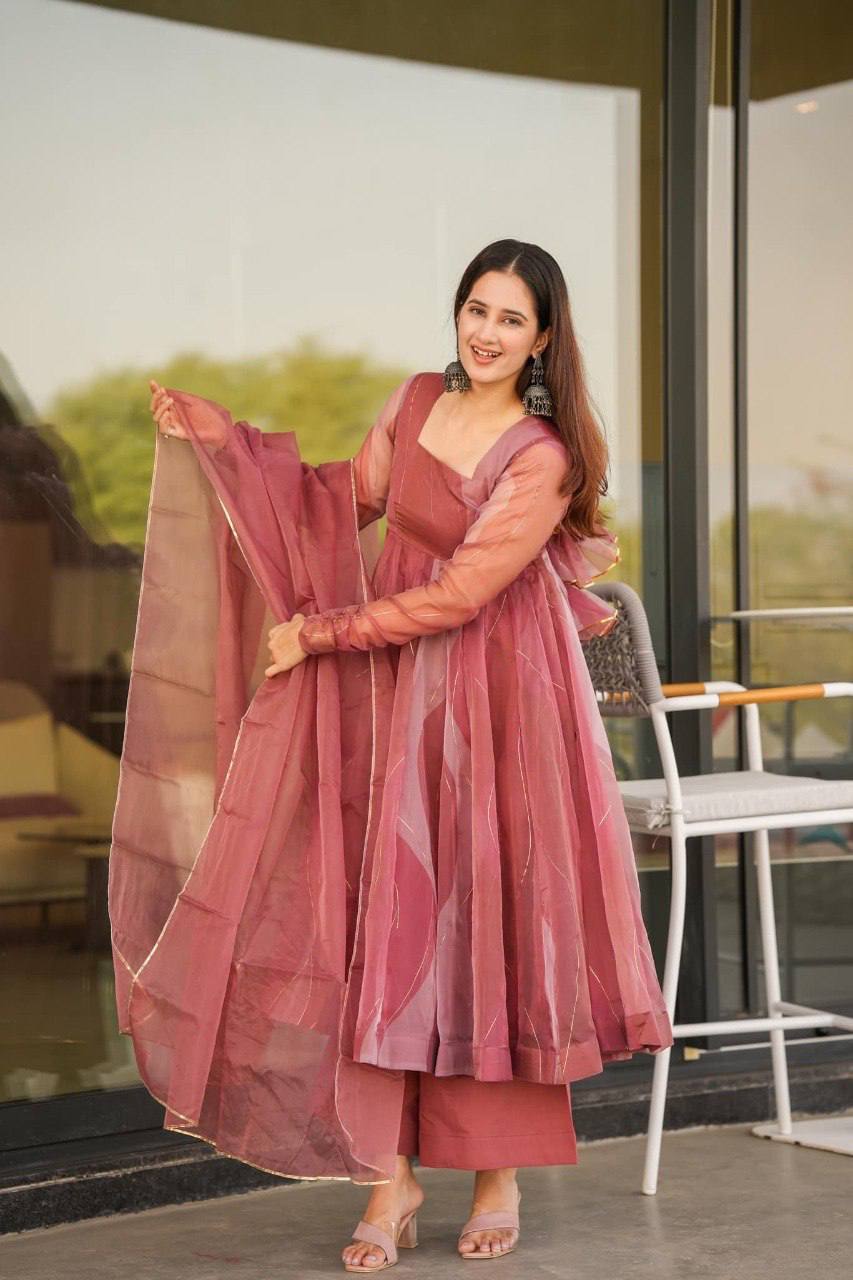 Reeva’s Blush Breeze Organza Anarkali Set