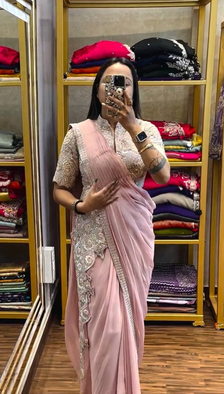 Sitara Trending Ready To Wear Stylist Blouse Drape Saree