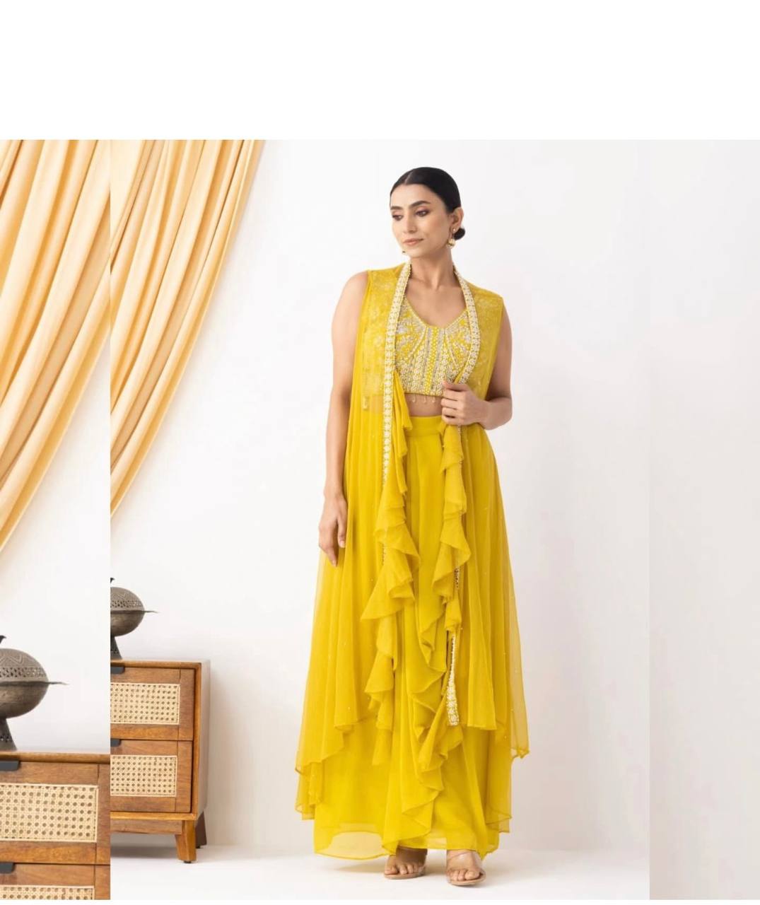 Misha Mustard & Mauve Three Piece Indo western