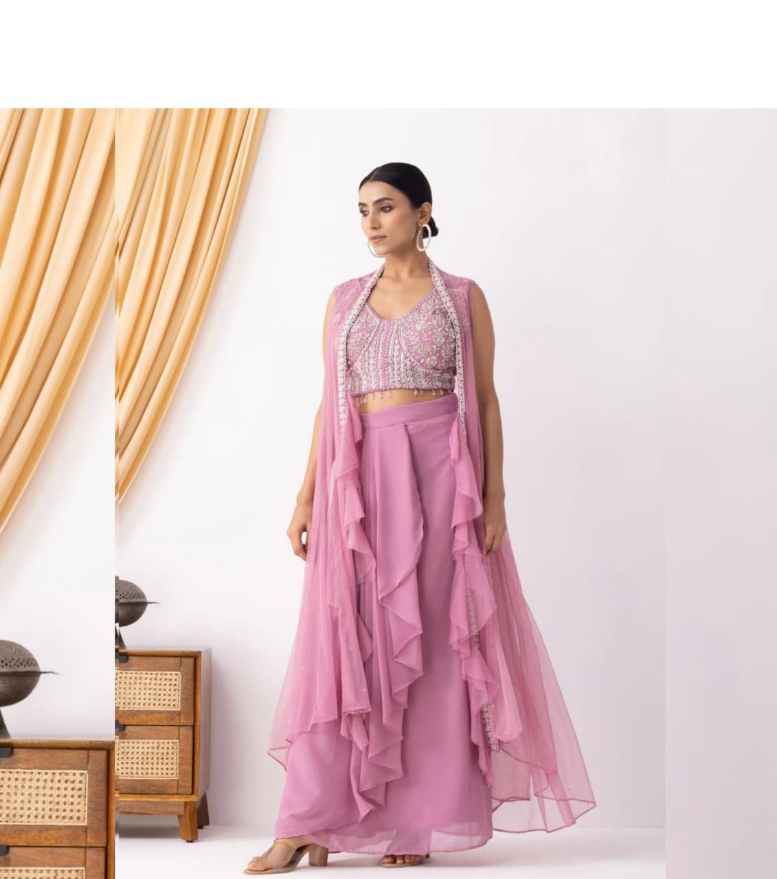 Misha Mustard & Mauve Three Piece Indo western