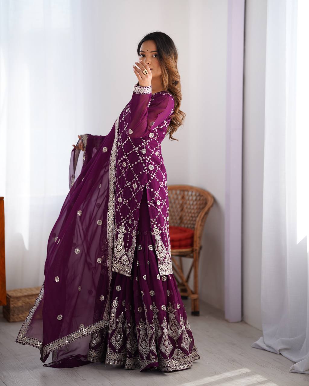 Ruby Faux Georgette Tradition Shararas