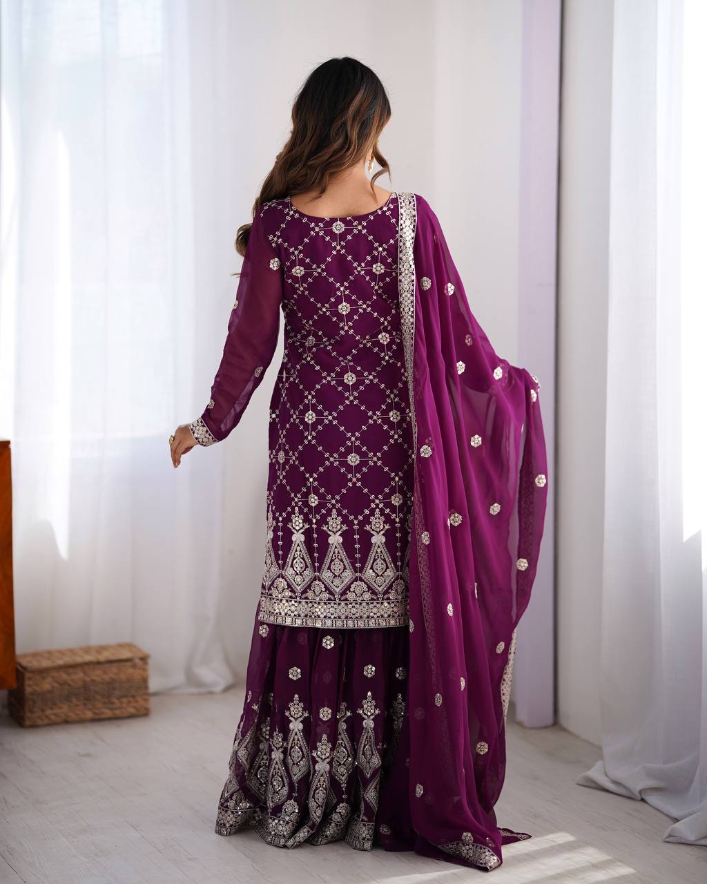 Ruby Faux Georgette Tradition Shararas