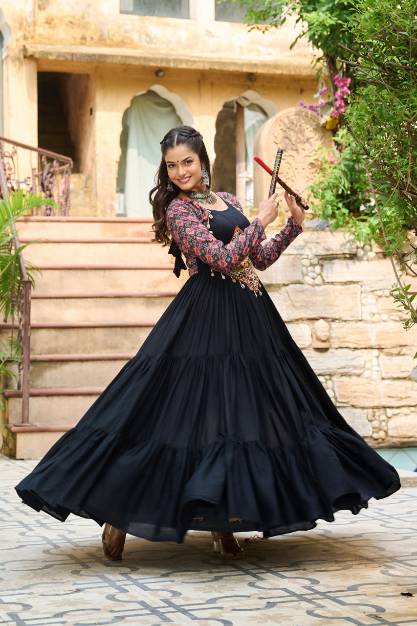 Bold & Beautiful Reyon With Cotton Print Work Gown