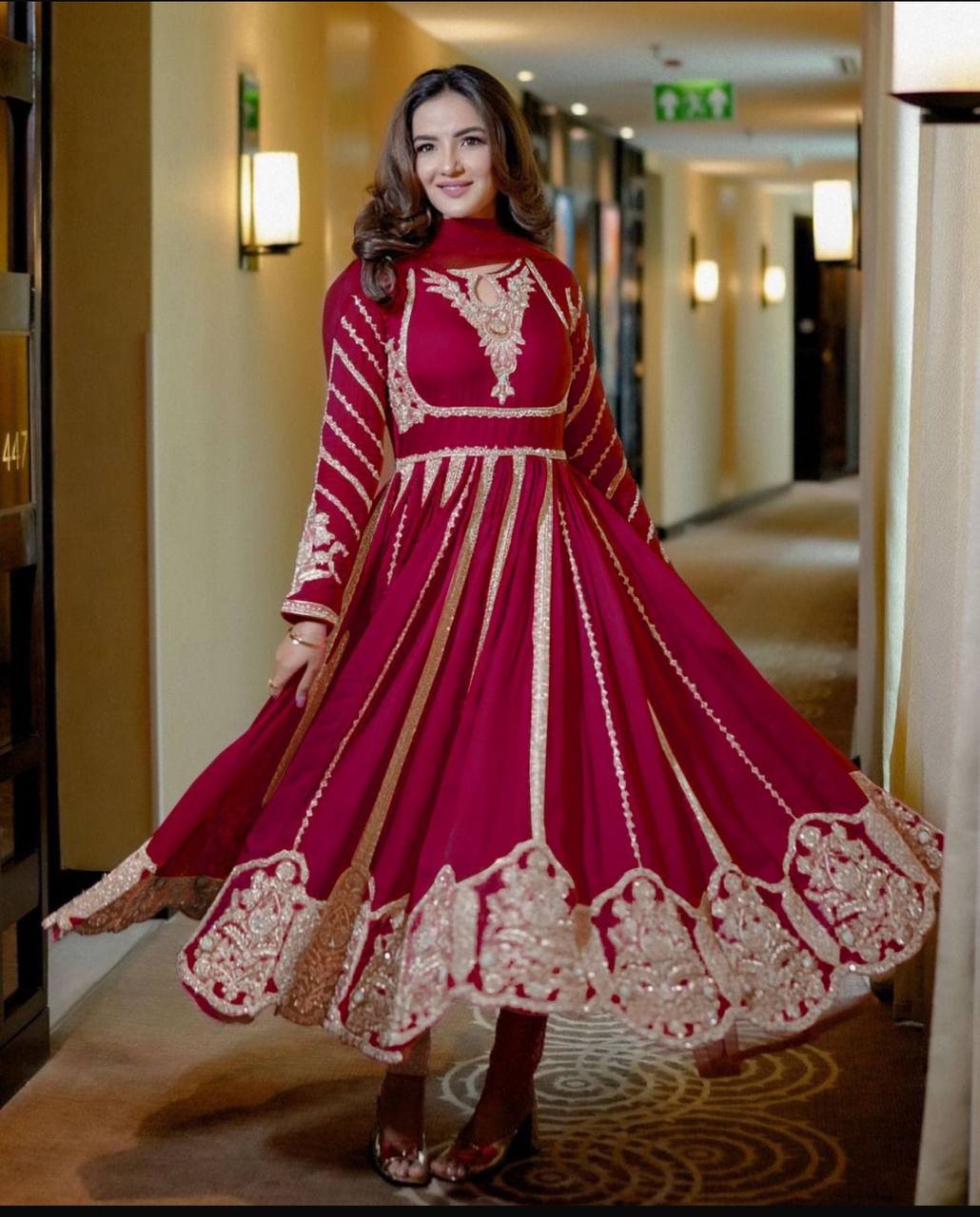 Pink Bluse Designer Party Wear Faux Georgette Gown