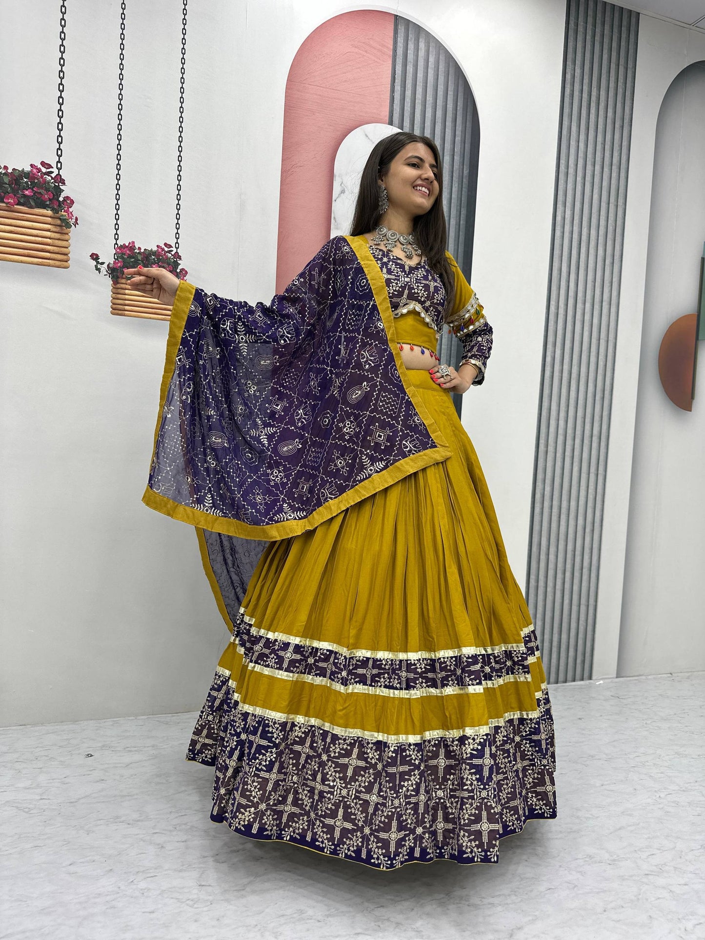 Gulban Mustard Kalidar Lehenga with Bandhani Blouse & Dupatta
