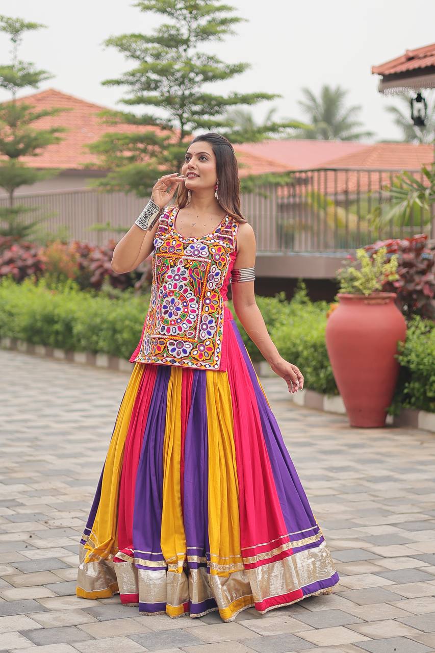 Rangdeep Garba Glow Multicolor Mirror Work with Traditional Kutchi Embroidery Lehenga Set