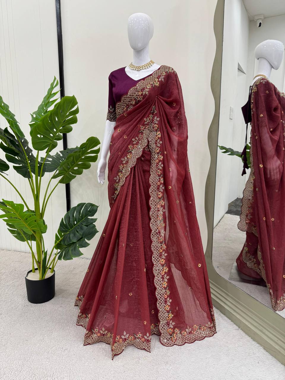 The Sophistication of Crunchy Silk Maroon Saree