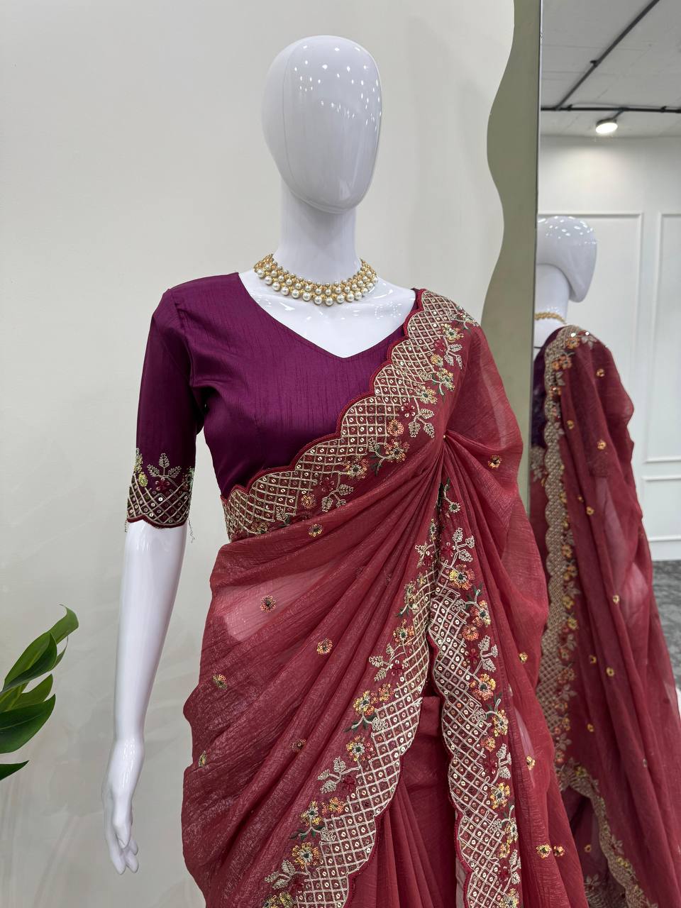 The Sophistication of Crunchy Silk Maroon Saree