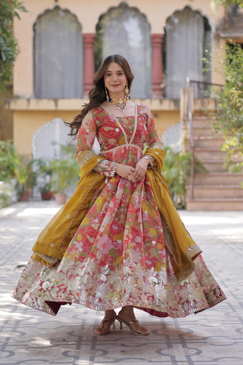 Shiwangi Digital Printed Russian silk Gown
