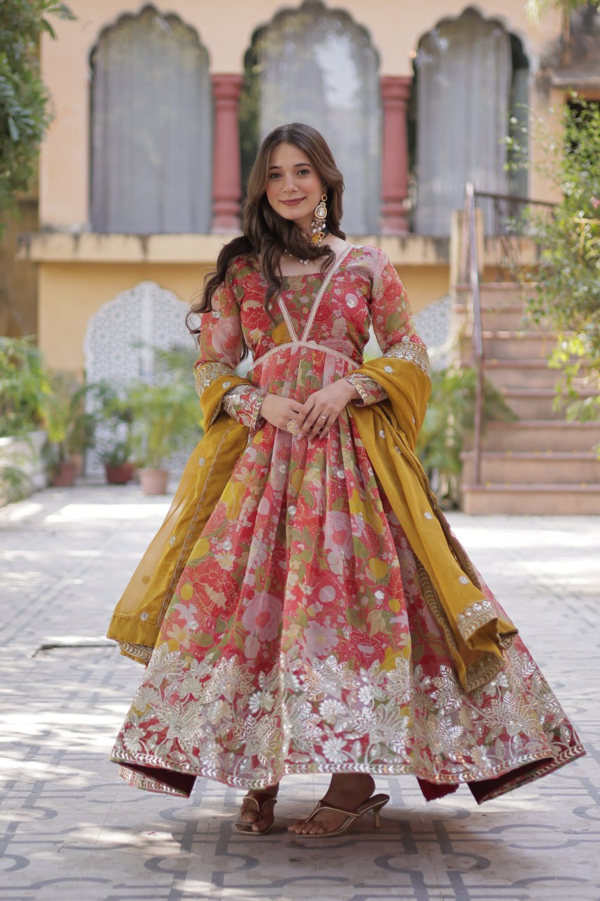 Shiwangi Digital Printed Russian silk Gown