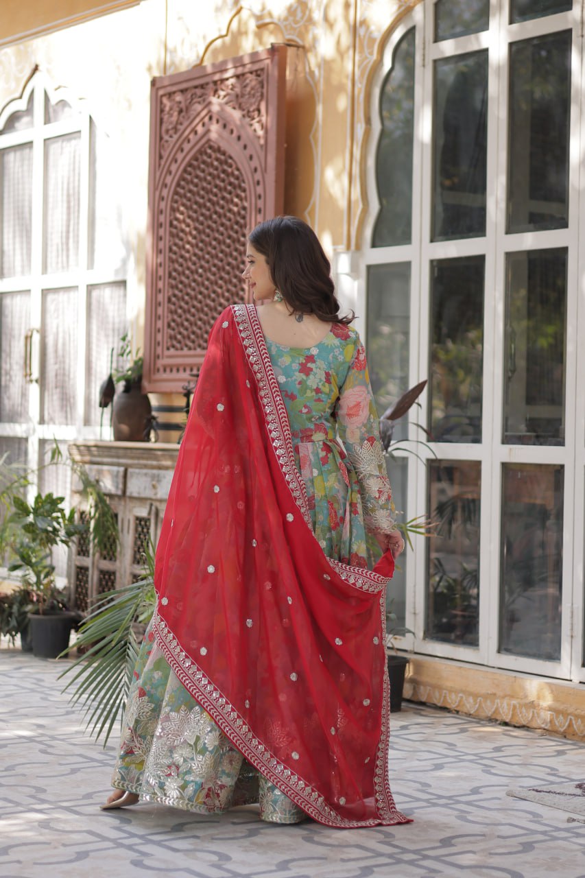 Shiwangi Digital Printed Russian silk Gown