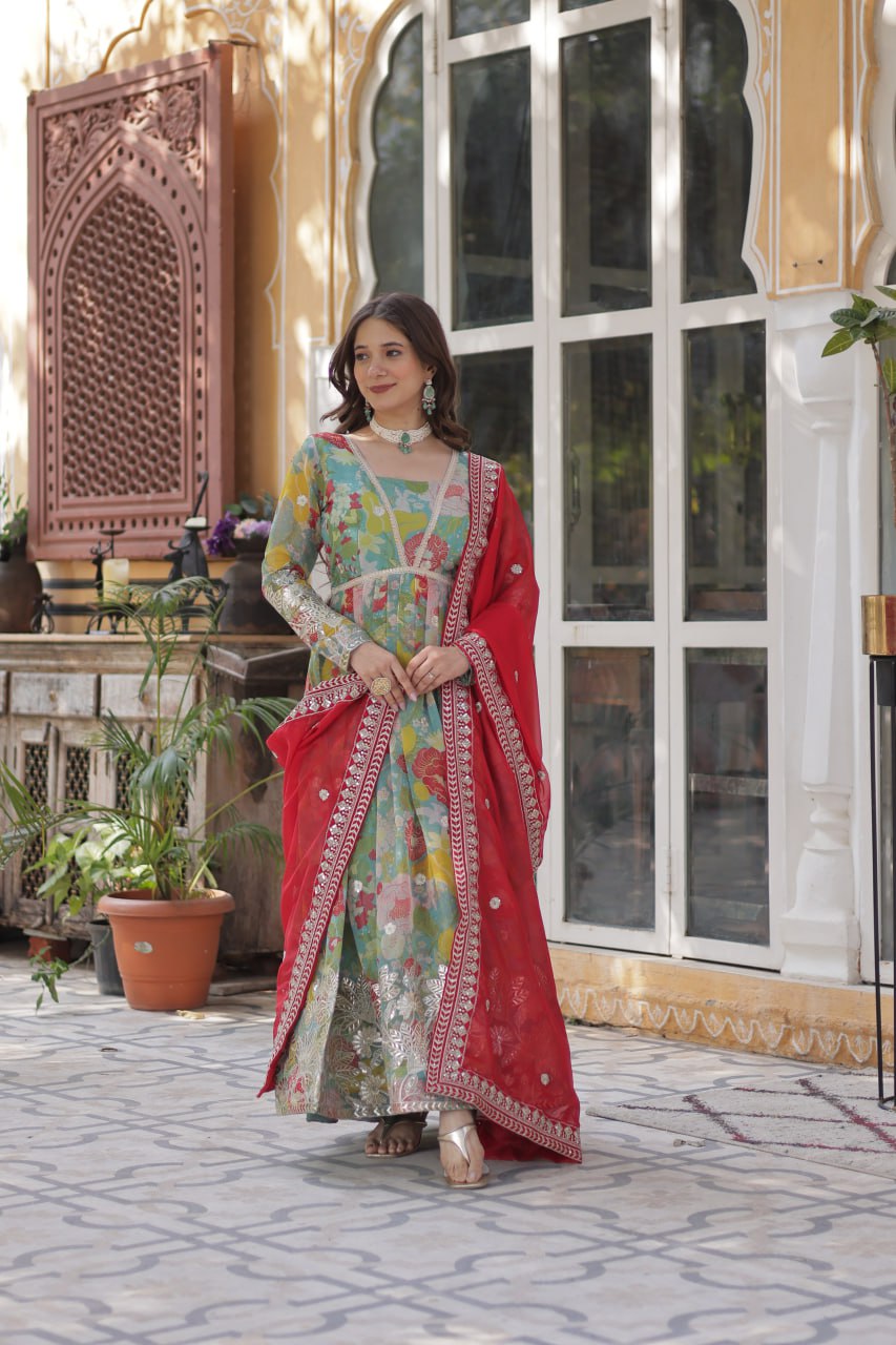Shiwangi Digital Printed Russian silk Gown