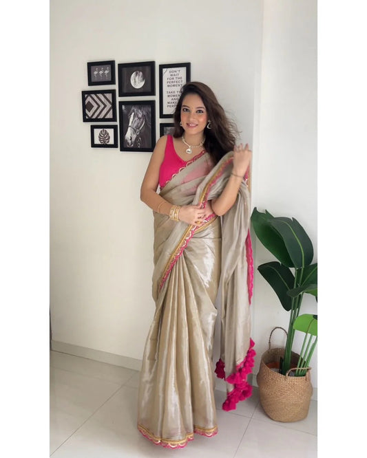 Sea Pearl Mul Mul Tissue Saree